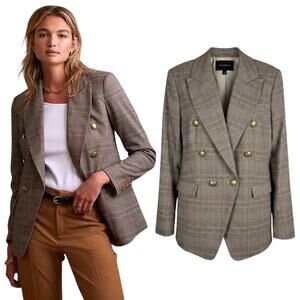 Banana Republic Double Breasted Checker Blazer Gold Button Size 6